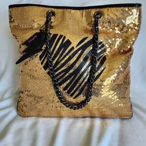 Betseybille bag gold sequin black zebra stripe  heart tote purse pink signatures